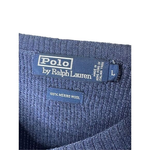 Polo by Ralph Lauren Blue 100% Merino Wool Sweater Men’s Size Large - Picture 8 of 10